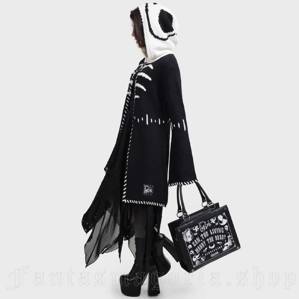 Killstar Scraps Hooded Knit Cardigan Black White Skeleton XS